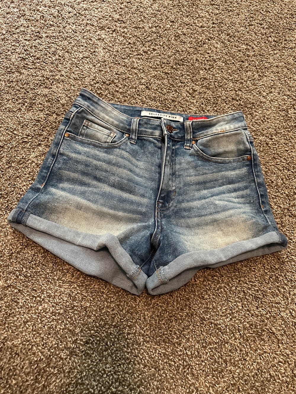 Celebrity Pink Distressed Light Blue Denim Roll-Up Shorts